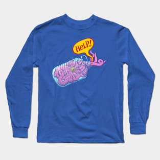 Worried octopus inside a plastic bottle asking for help Long Sleeve T-Shirt